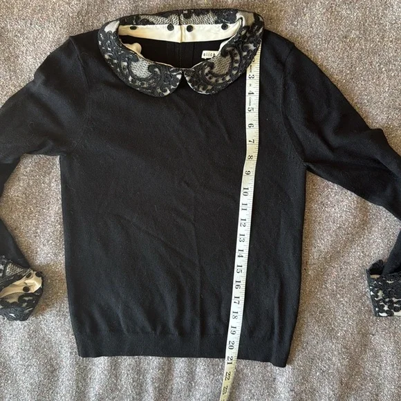 Alice + Olivia Black 100% Wool Sweater with Removable Lace Accents (Size S) - Picture 12 of 13